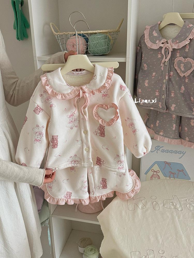 

88303 Зимний пижамный комплект для девочек: 2025 Флисовая подкладка, Уютное кружевное домашнее платье для девочек 120 cm