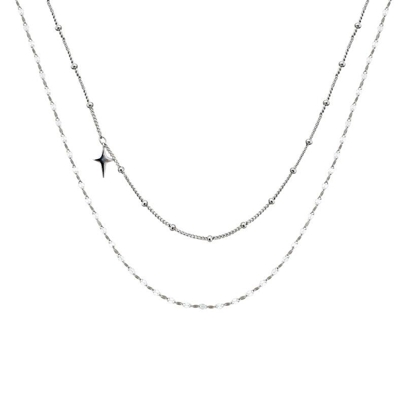 Cross Star Double Sequined Neck Chain Necklace Hip Hop Personality Choker Female Collarbone Chain Lip Chain