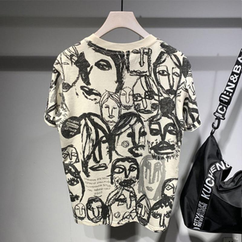 Herren Trendiges Vintage Graffiti Gothic Harajuku T-Shirt Streetwear Y2K Grunge Punk T-Shirts Sommer O-Ausschnitt Kurzarm Locker Baumwolle Oberteile