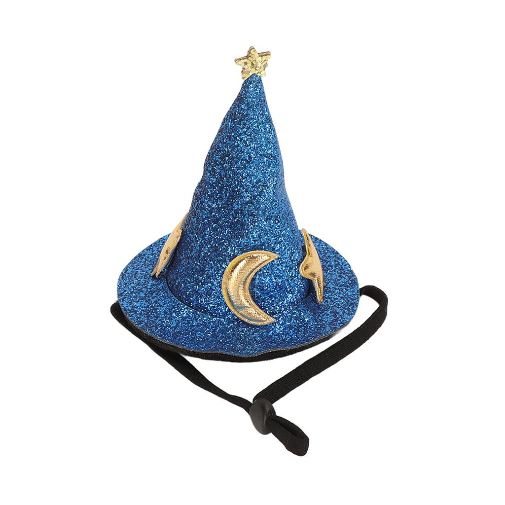 Hamster Hat Moon Star Pattern Small Animal Pet Top Hats with Adjustable Chin Strap for Turtles Lizards Geckos Blue