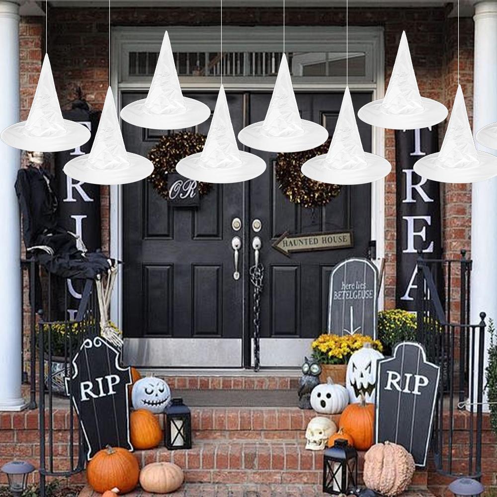 Halloween Magic Wizard Hat Triangle Witch Cap Kids Adults Halloween Party Cosplay Costume Props Black White Yard Hanging Hats