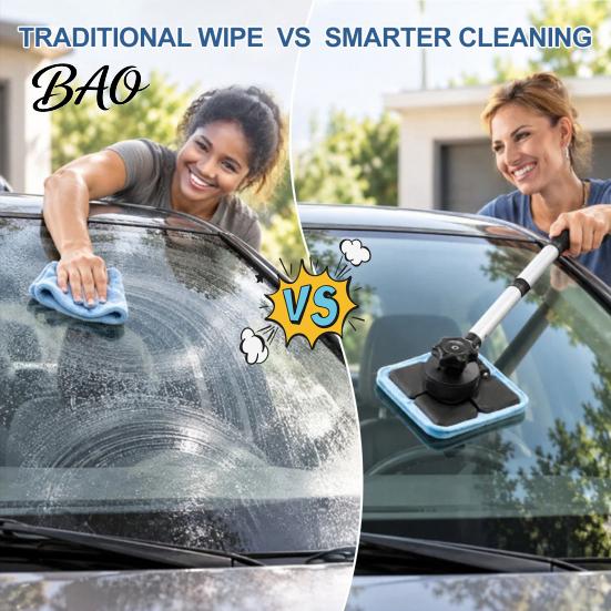 Car Windshield Cleaning Tool Magnetic Kit, Double-Sided Glass Cleaner with Microfiber Cloth Pads Long Telescopic Handle, Reusable for Auto Window