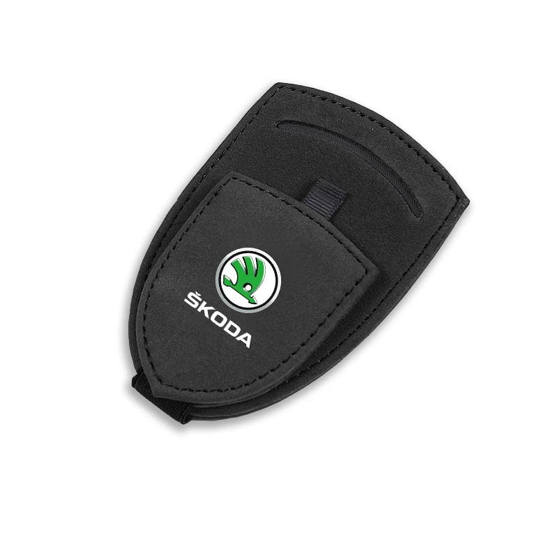 Car Suede Glasses Clip Sun Visor Sunglasses Clamp For Skoda Kylaq Elroq Kodiaq Octavia Enyaq Kamiq Scala Rapid Superb Karoq Yeti A-Black
