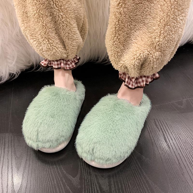 Autumn and winter new home bag head fluffy slippers women's thick bottom piled thickened indoor warm cotton slippers