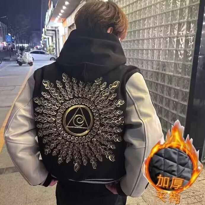 Американская Мода Унисекс Пэчворк Бейсбольная Куртка: Коллекция осень 2025 XL чёрный