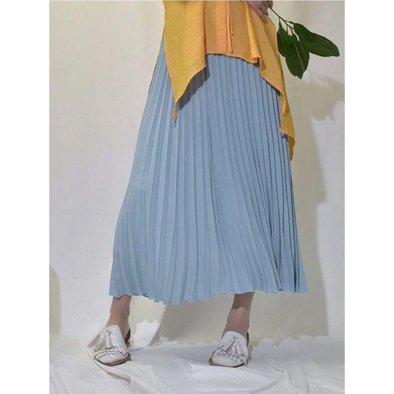 Pleated Skirt with Elastic Waistband Pleated High Waist Half-Length Female Elastic Waist Skirt