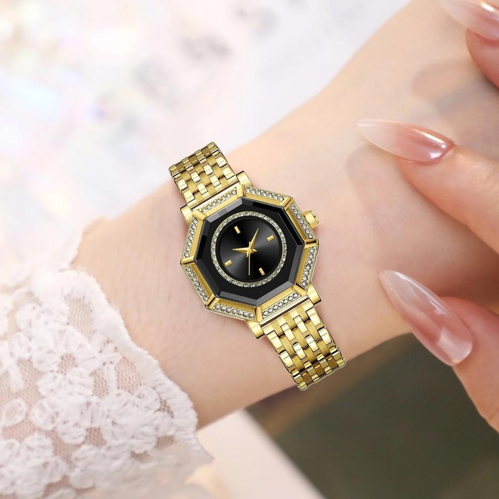 Women Quartz Watch Geometric Rhinestone Stainless Steel Waterproof Casual Banquet Dress Girls Watches