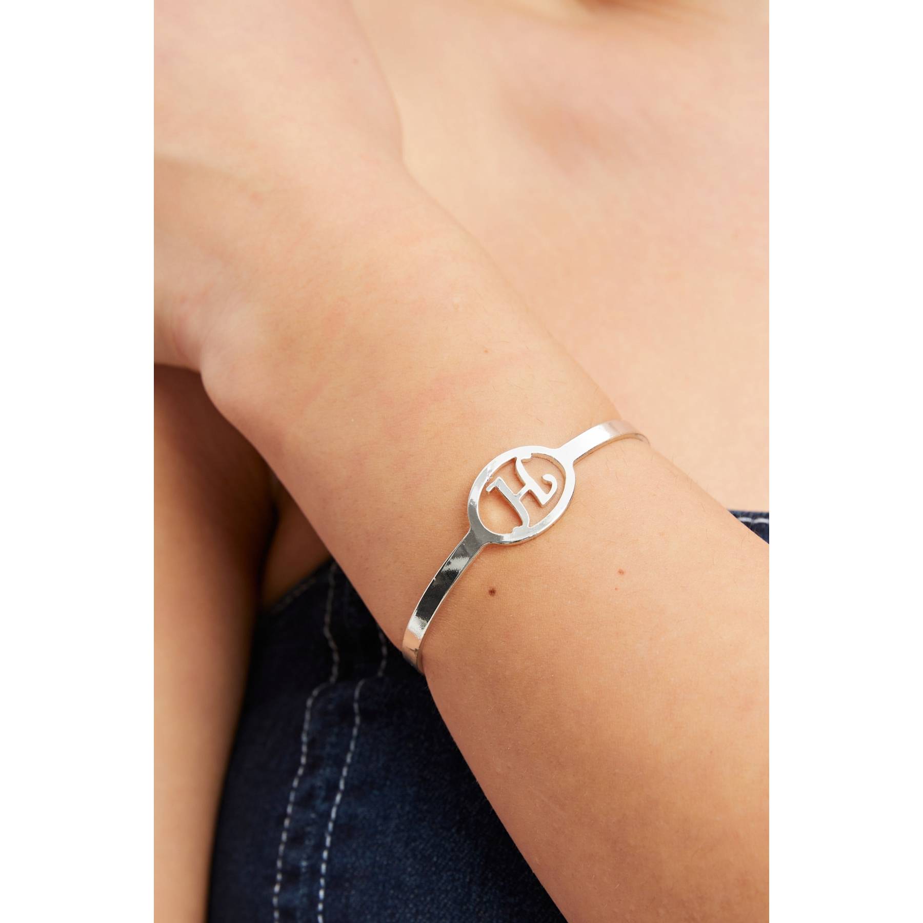 

Steel Silver Women s H Letter Cuff Bracelet