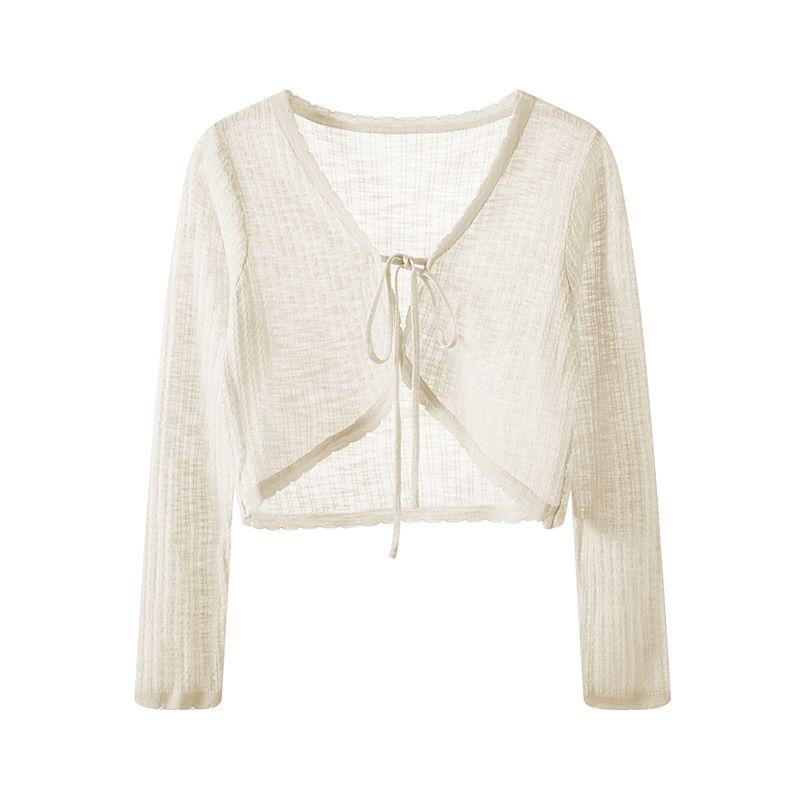 

Knitting Cardigan Women s Summer Ice Silk Sun Protection Outer Matching Suspender Skirt Shawl Short Thin Shawl Air Conditioning Blouse Coat Apricot L