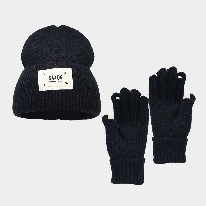 

Осень и зима новая вязаная шапка с надписью и перчатки, комплект из двух предметов, большой обхват головы, для улицы, для лица, с маленькой защитой для ушей, шерстяная шапка