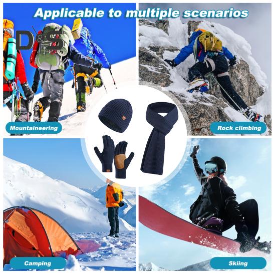 3 Pcs/Set Unisex Winter Beanie Scarf Gloves Set Thick Knitted Warm Cap Great Friction Palm Gloves Elastic Ear Protection Windproof Winter Outdoor