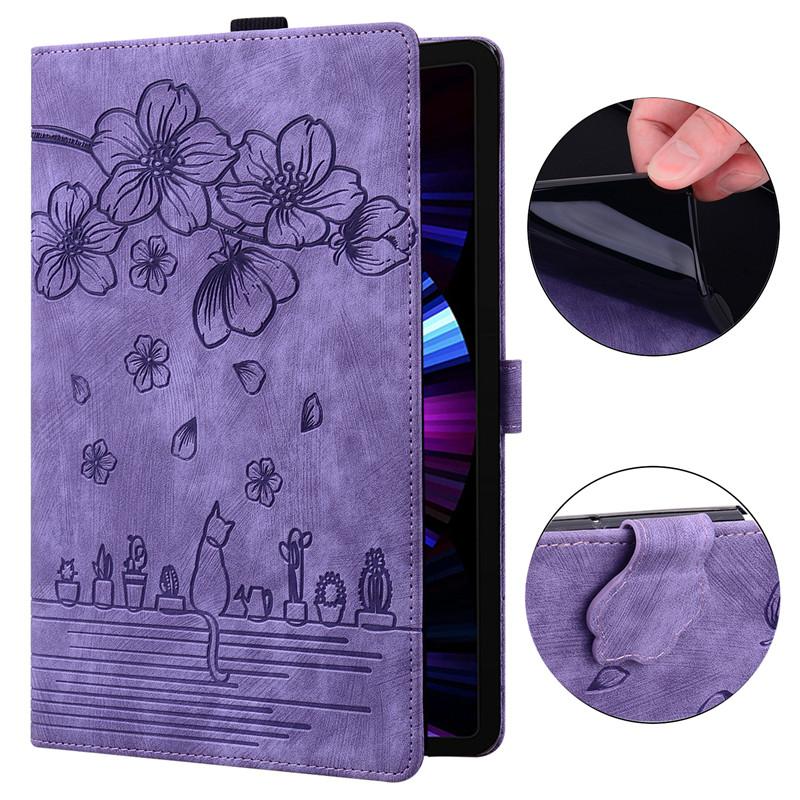 Tablet Case Funda For Lenovo Tab P11 Plus Case 11" Emboss 3D Flower Cat Wallet Tablet Shell For Lenovo Tab P11 Case Tb J606f J606l J616f