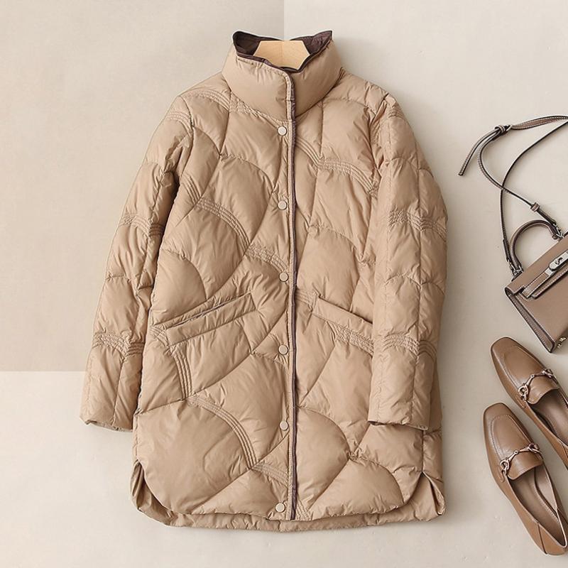 Winter Fashion Stand Collar X-Long Women Down Jackets Female Casual Loose Ultra Lightweigh White Duck Down Warm Coat