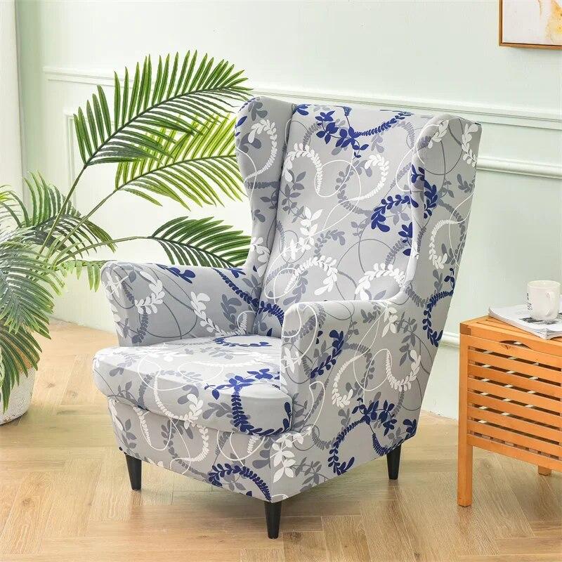 Floral Printed Wing Chair Cover Stretch Spandex Armchair Covers Nordic Removable Relax Sofa Slipcovers With Seat Cushion Covers