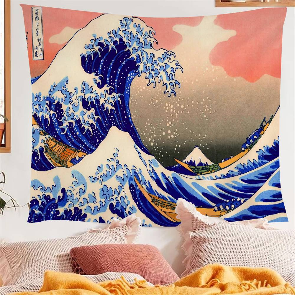 great wave Kanagawa Anime Tapestry Hippie Flower Wall Carpets Dorm Decor Wall Hanging Home Decor