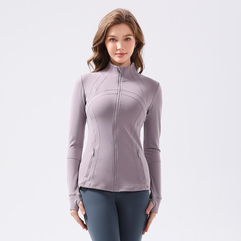 Women's Classic Stand Collar Yoga Sports Jacket - Elastic, Long-Sleeved Running & Fitness Top