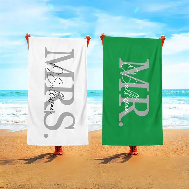 Asciugamano da Spiaggia Personalizzato con Nome Asciugamano da Spiaggia Mr & Mrs Regalo per Luna di Miele 2 Pezzi per Amanti Vibrazioni Estive Regalo di Matrimonio Asciugamano da Spiaggia Personalizzato