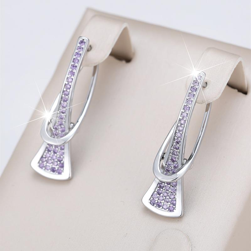 

1 пара сережек-капель из розового золота с геометрическим дизайном и цирконием для женщин, модные повседневные ювелирные украшения в подарок серебряный/фиолетовый