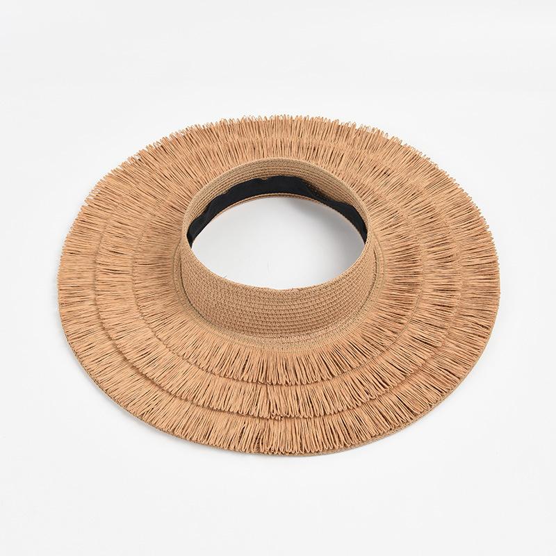 

2024 New Fashion Women s Large Eaves Straw Sun Hat Summer Designer Beach UV Protection Empty Top Tassel Straw Hat sale верблюд