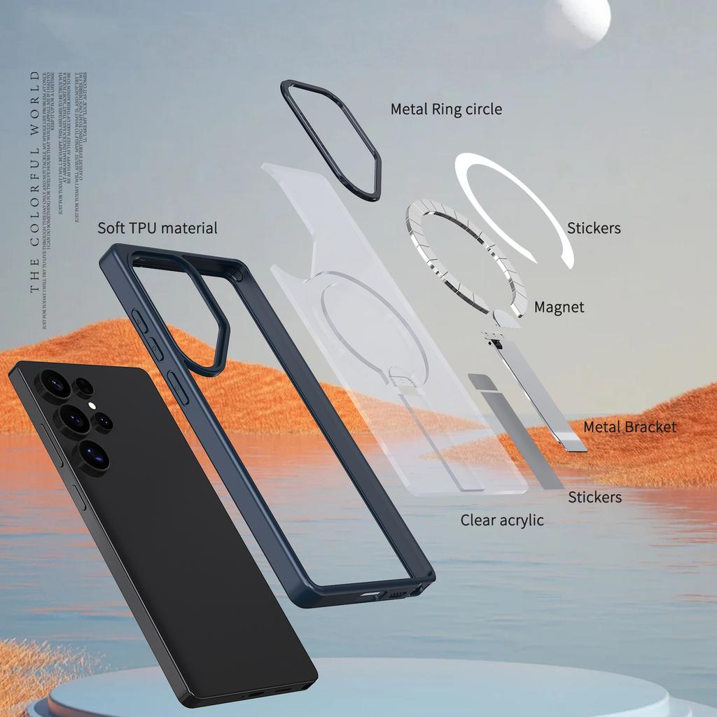 For Samsung Galaxy S24 Ultra Magnetic Case Kickstand TPU + Acrylic Phone Cover