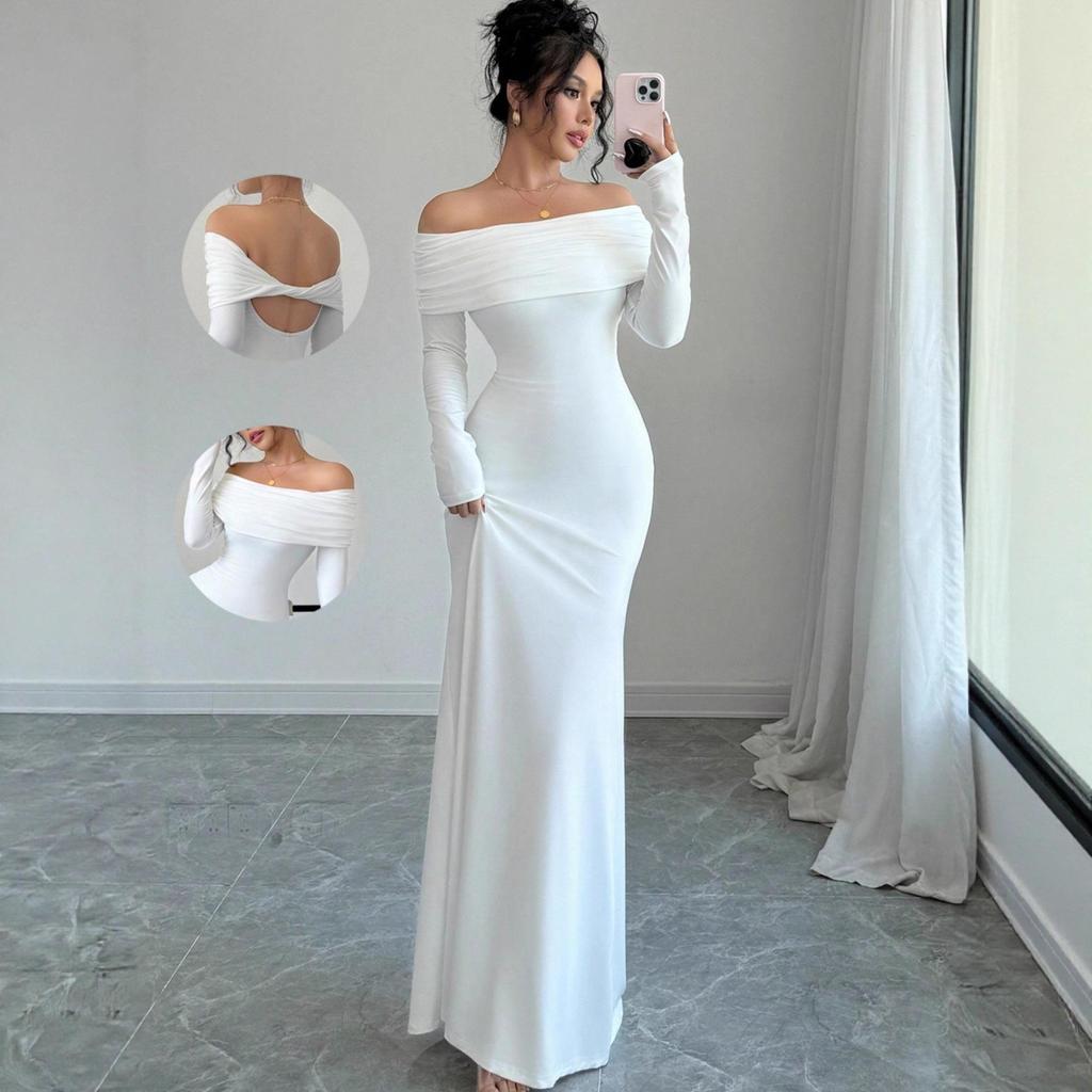 European & American 2025 French-Inspired One-Shoulder High-Waisted Slimming Evening Dress