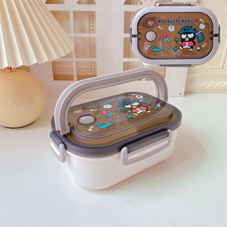 Portable Japanese Double-Layer Bento Lunch Box for Students & Office Workers - Large Capacity, Cartoon Design