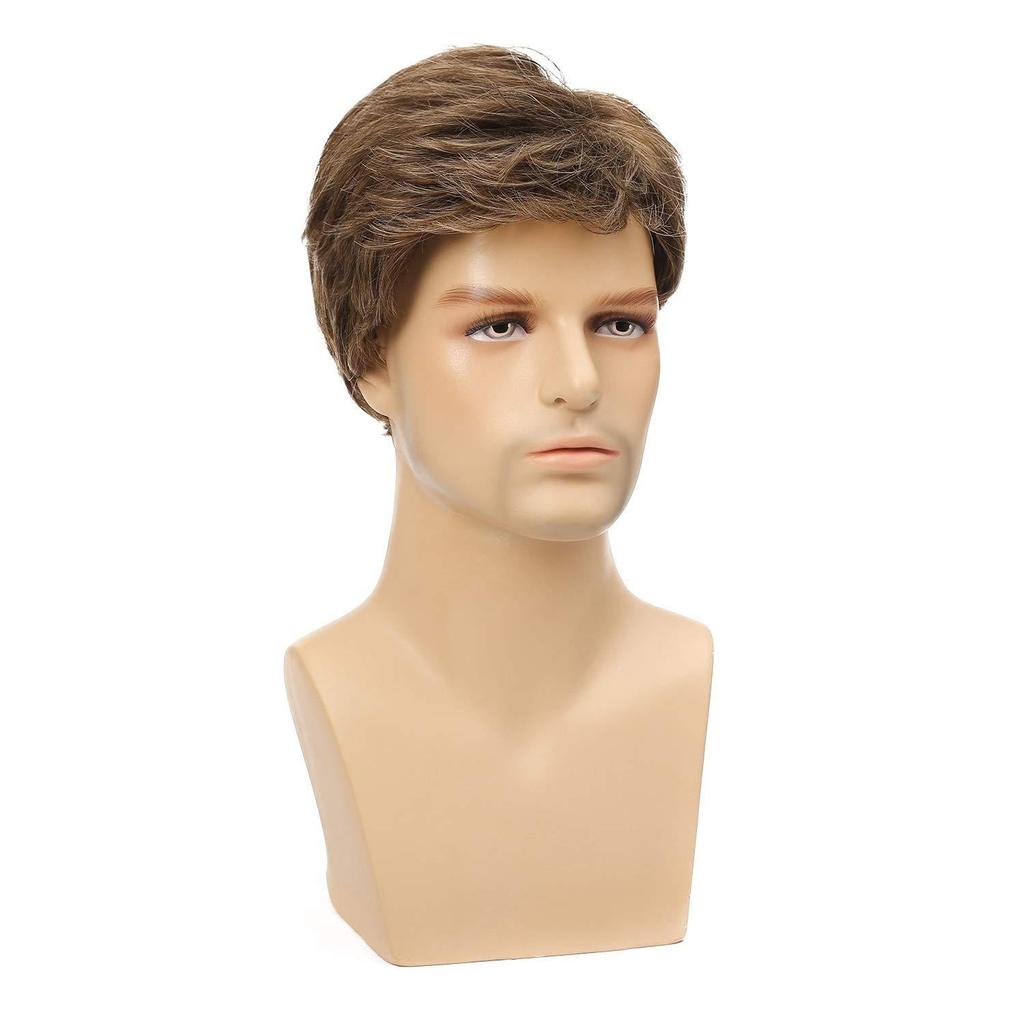 Men's Short Fluffy Curly Wig, Heat Resistant Synthetic Hair, Rose Net Cap, Natural Looking for Daily & Party Occasions