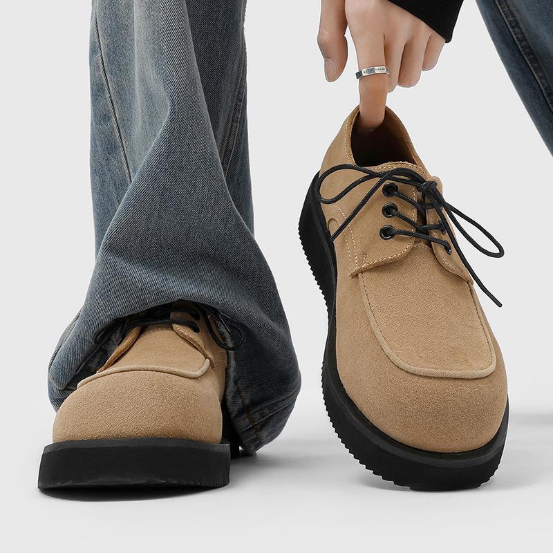 Large size retro derby shoes big head British platform heightening casual leather shoes