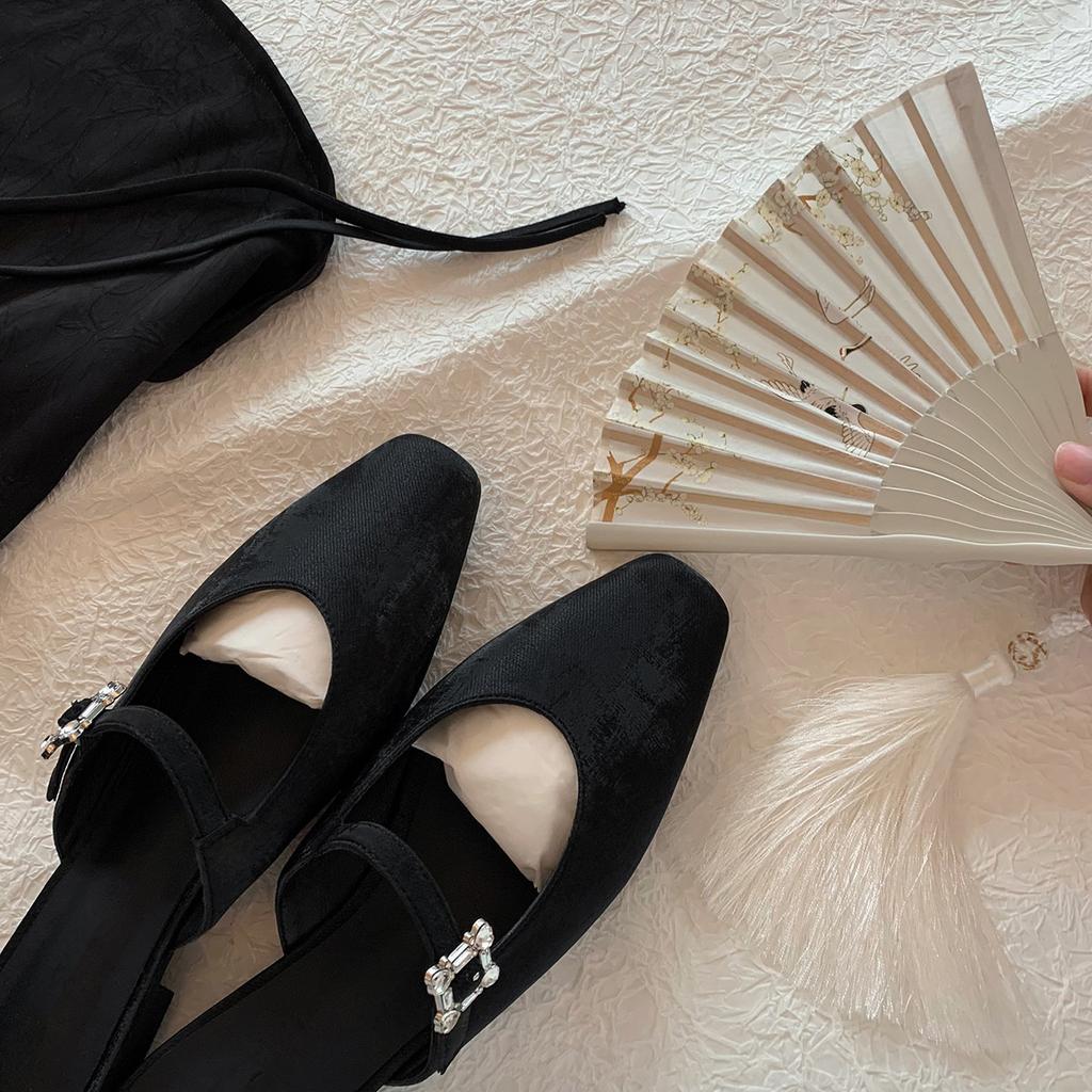 French word with bag head slippers 2025 summer new diamond buckle single shoes women's flat Muller half drag