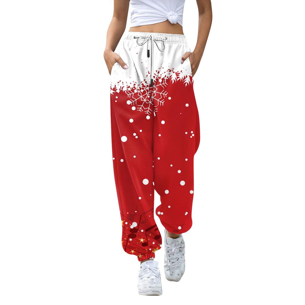 Women's Casual Fashion Christmas Printed Casual Sweatpants Elastic Waist Drawstring Pants