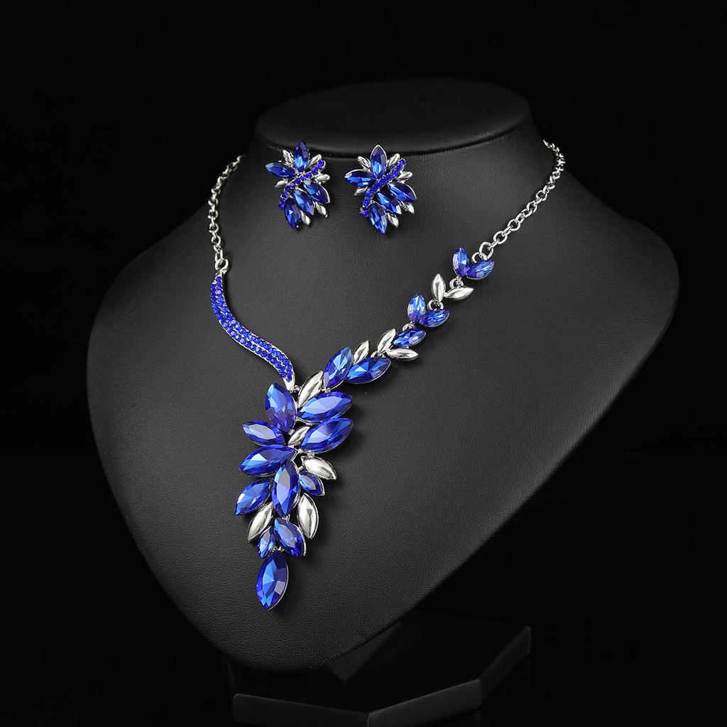 Source Bridal Necklace Set Alloy Diamond Crystal Glass Colored Jewelry Set