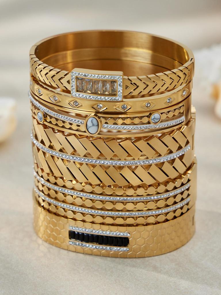 Bransoletka ze stali nierdzewnej platerowanej 18-karatowym złotem z zapięciem w kształcie rombu z cyrkoniami - Geometryczny styl INS Lekki luksusowy biżuteria ręczna