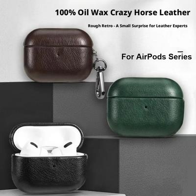 For Airpods Pro 3 Case Luxury Oil Wax Crazy Horse Leather Business Earphone Case For Apple AirPods 4 3 2 1 Headphone Cover Funda