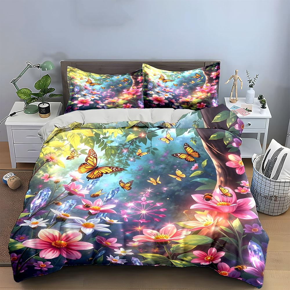 Butterfly Floral Home Decor Set Multiple Sizes Kid'S And Adults' Bedroom Exquisite 3Pc Bedding Set, Gift
