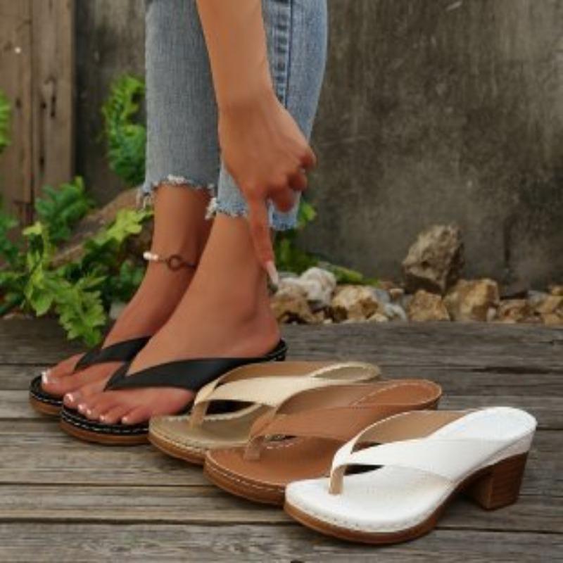Summer New Foreign Trade Large Size Slippers Women's European and American Flip Toe High Heel Thick Heel Casual Wear Beach Women's Sandals