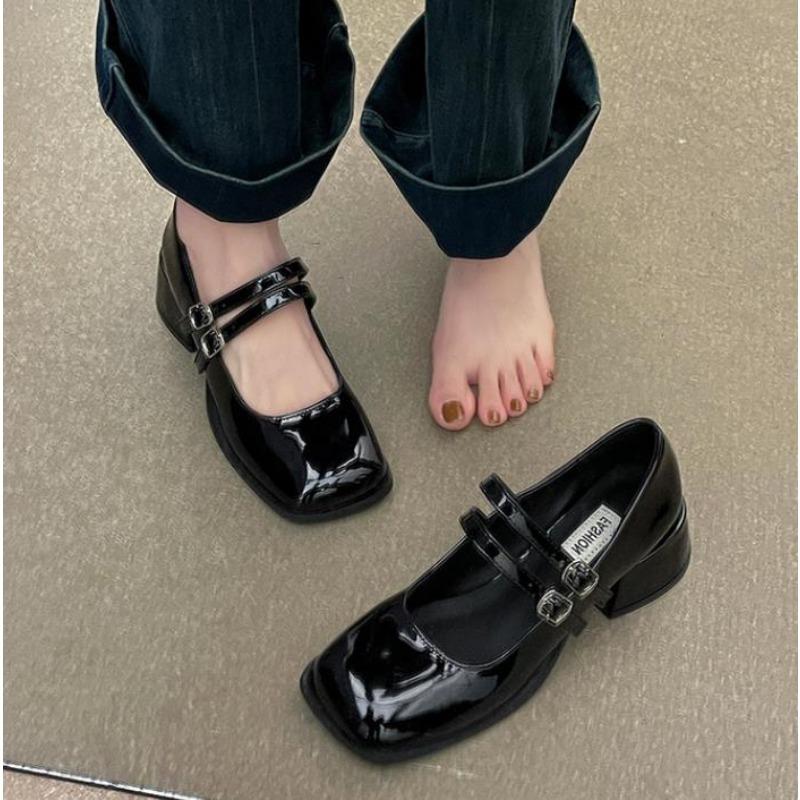 Fashion Spring Autumn Patent Leather Women Mary Jane Shoes Fashion Shallow Square Toe Pumps Casual Dress Chunky Middle Heel Women Shoes