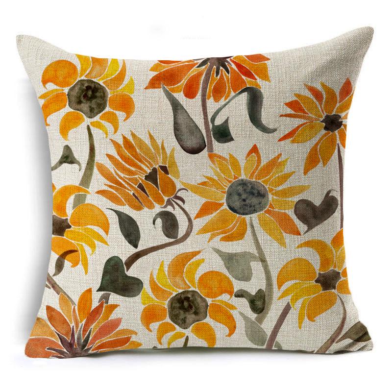 New Sunflower Flower Series Linen Pillowcase Car Home Cushion Pillowcase