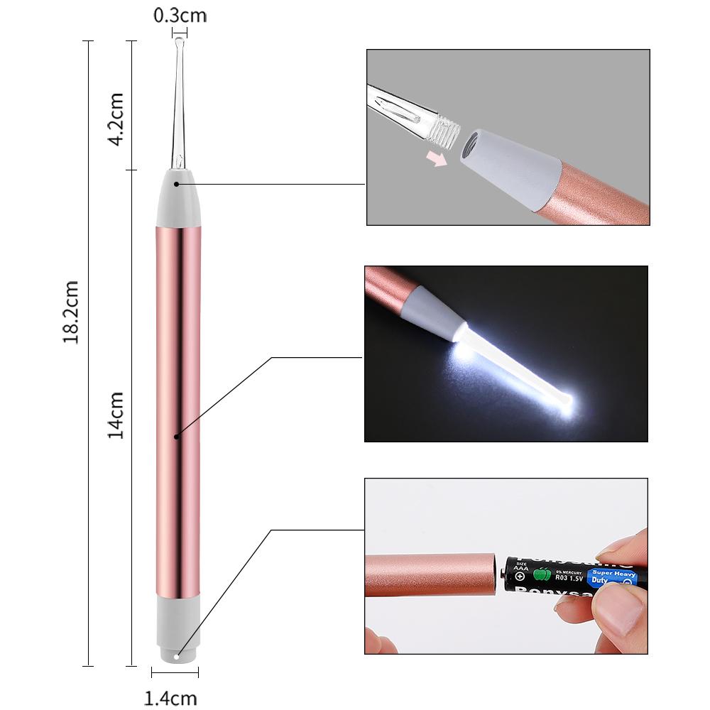 LED FlashLight Earpick Ear Cleaning Light Earpick Spoon Ear Curette Light Spoon Ear Wax Removal Ear Cleaning Tool