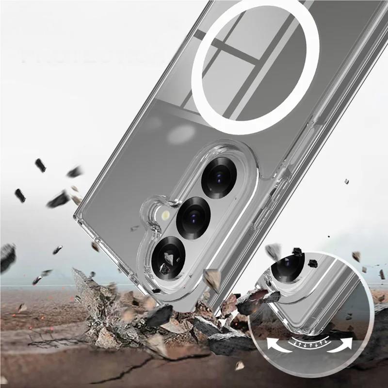 For Samsung Galaxy Z Fold7 5G Clear Case Compatible with MagSafe WANLONFENG LM2 Series Phone Cover (Big Lens Hole)