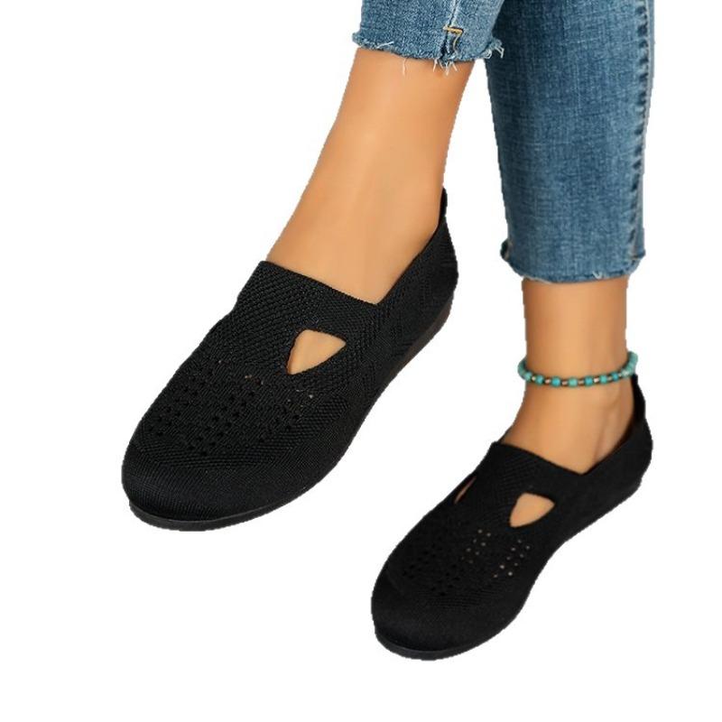 Women's Knit Slip-On Flats, Soft Comfortable Loafers, Plus Size Casual Spring Fall Shoes