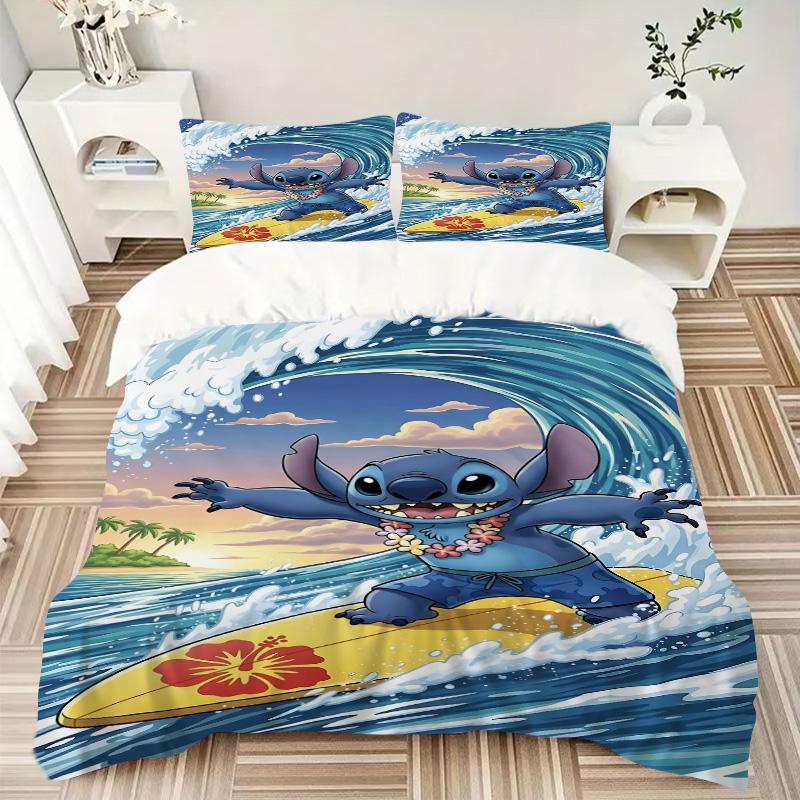 Stitch Adventure Print 3Pcs Bedding Setduvet Cover With 2 Bedropillowcase Home Birthday Gift