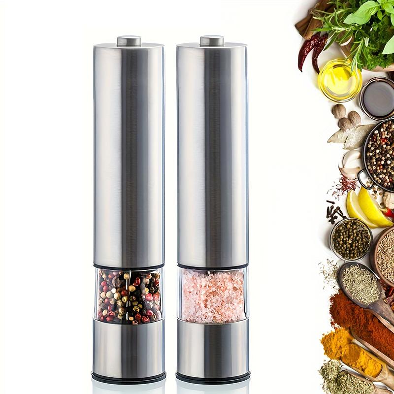 1/2pc Electric Salt Pepper Grinder Stainless Steel Electric Automatic Spice Grinde With Light Outdoor Barbecue Kitchen Tool