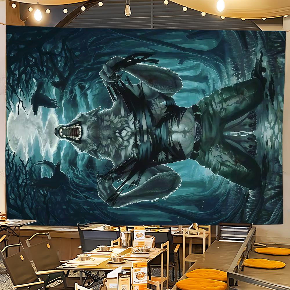 Emo Meme Gotischer Werwolf Weißer Wolf Sitzend Fahne Zimmer Wohnheim Camping Party Zuhause Garage Wohnzimmer Nachttisch Wanddekor Banner Geschenk