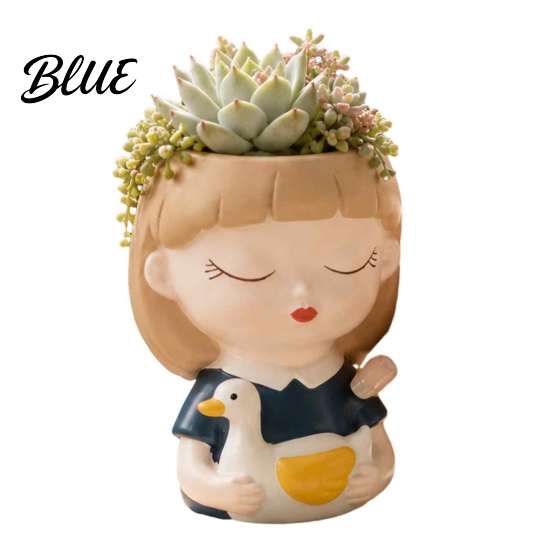 Resin Desktop Ornament Cute Head Planter Succulent Little Girl Flower Pot Human Flowerpot for Plants Face Cactus Container Bonsai Holder
