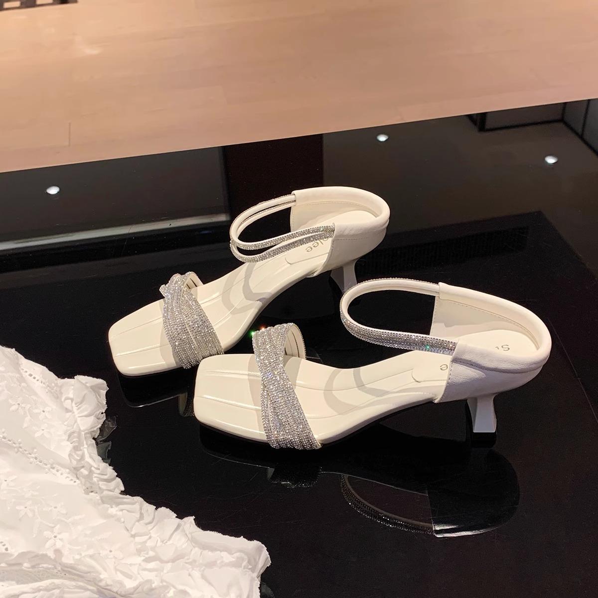 

Genuine leather~ beautiful flash diamond 6cm cross word with open toe high heel sandals women s summer 40