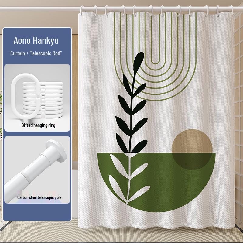 High-End Minimalist Floral Shower Curtain Set: Lazy-Style, Thickened, Waterproof, Mildew & Wrinkle Resistant.