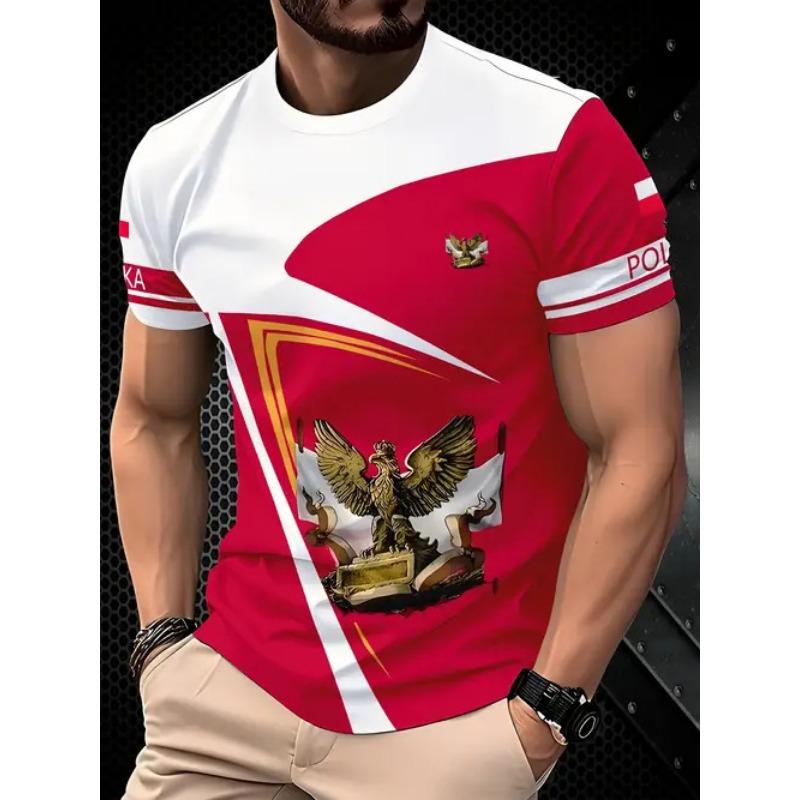 Summer Round Neck 3D Color block Print Top Fashionable Casual Short Sleeved Men's T-shirts