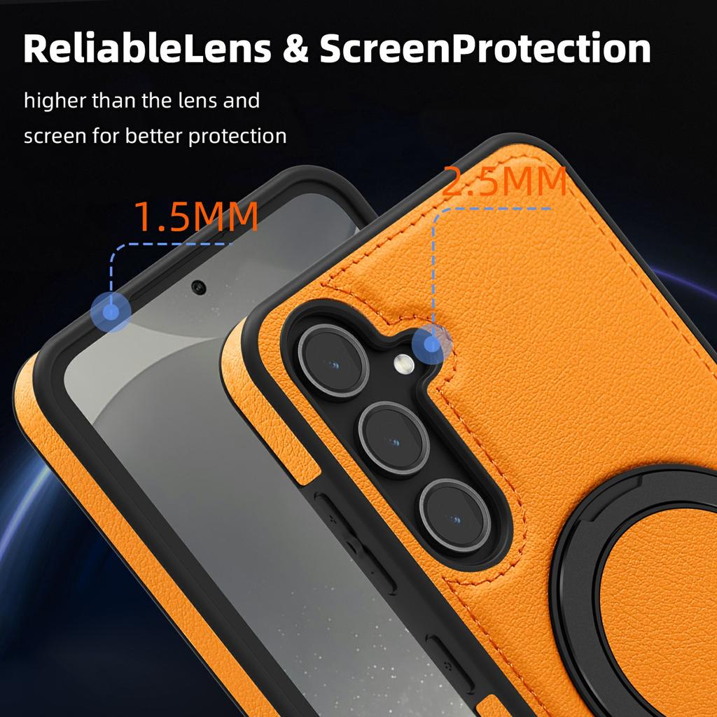 For Samsung Galaxy S25 Case with Ring Kickstand Magnetic Case PU Leather Back Cover