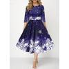 Vestido con estampado de copos de nieve navideños para mujer, estampado 3D, cintura alta, elegante vestido informal de media manga con cuello redondo, ropa festiva para las fiestas