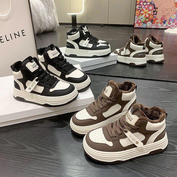 High-top shoes women's velvet warm thick baseplate shoes 2025 winter new Korean version casual sports shoes women